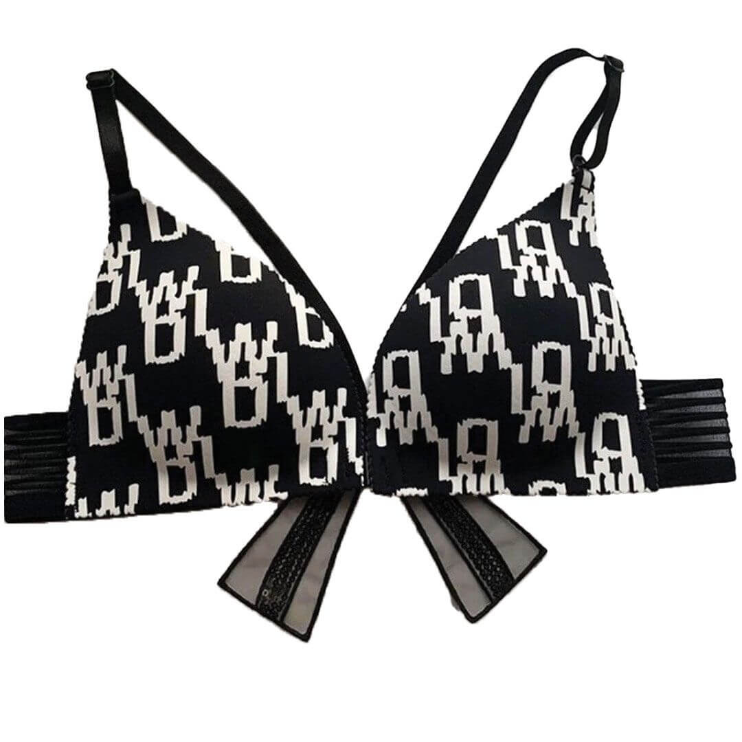 Front open black & white latters bra