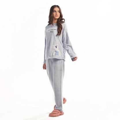 Fleece Pajama Suit Baby BlueTeddy