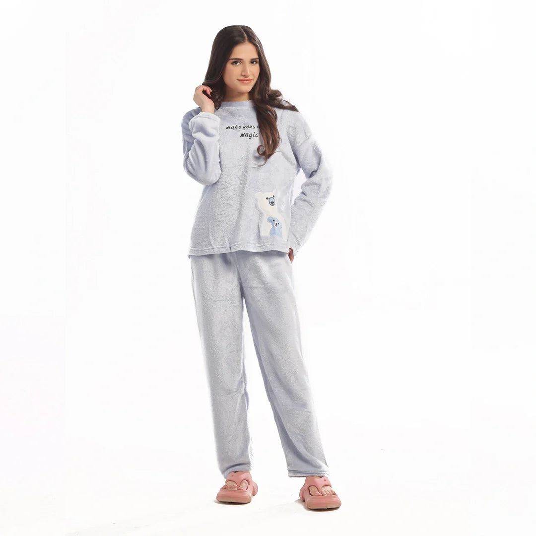 Fleece Pajama Suit Baby BlueTeddy