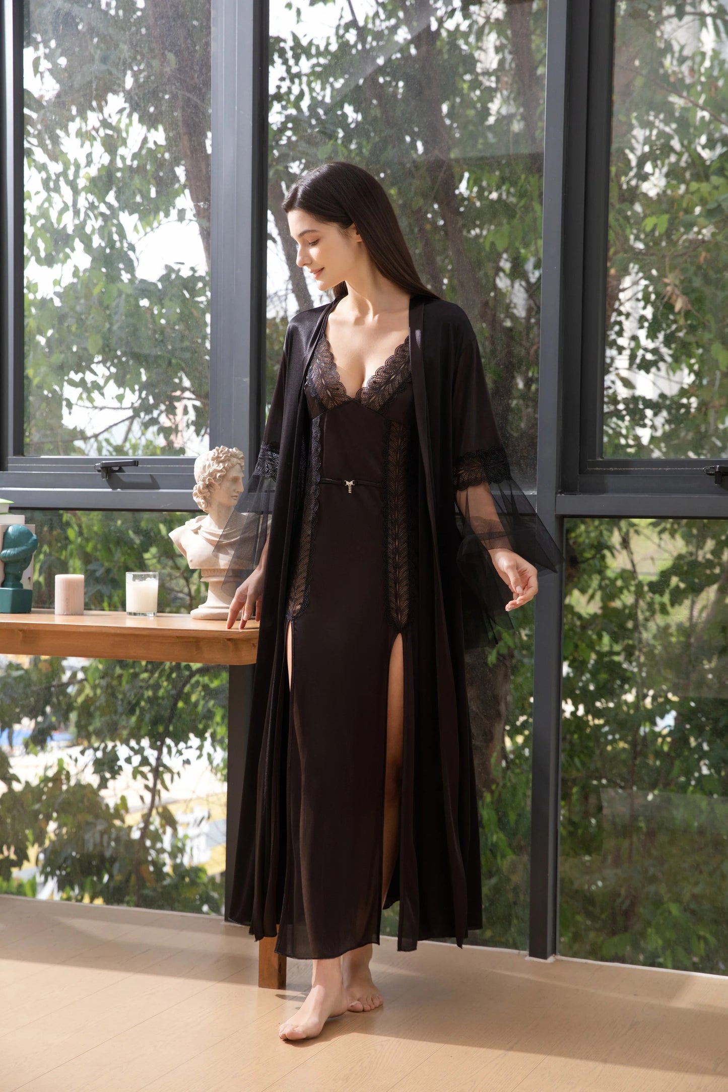 Luxury 2 pcs Long Inner And gown Nighty with Robe