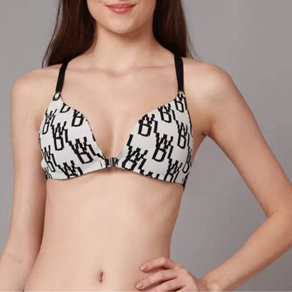 Front open black & white latters bra