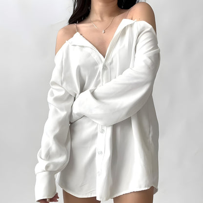 White Off-Shoulder T-Shirt Chain Strap Top