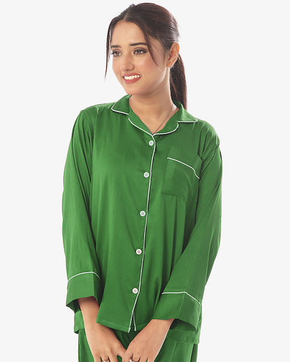 Satin Silk Pajama Suit with Scrunchie - Pearl