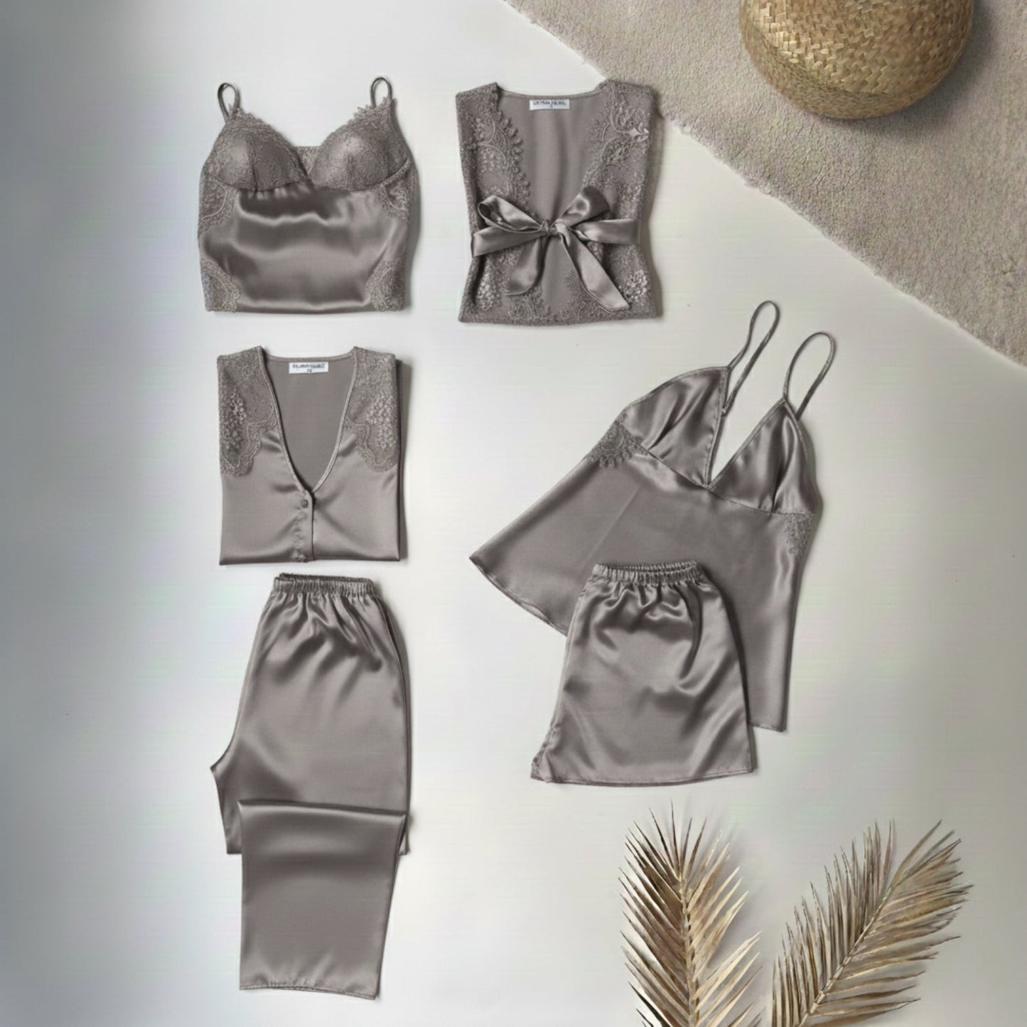 6 Piece Luxury Silk Nightwear Set Blue