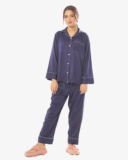 Satin Silk Pajama Suit with Scrunchie - Pearl