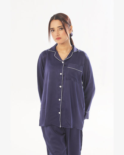 Satin Silk Pajama Suit with Scrunchie - Pearl