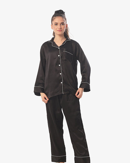 Satin Silk Pajama Suit with Scrunchie - Pearl