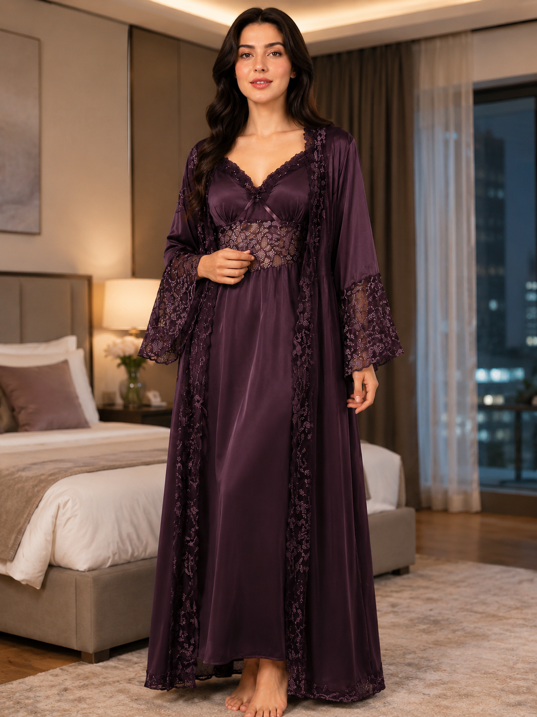 Imported Satin Bridal Robe & Nightgown Set