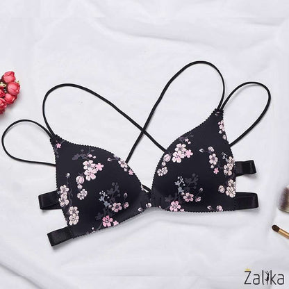 Front Buckle Seamless Red Flower Bra