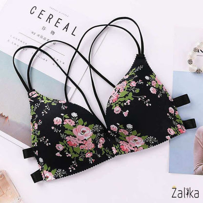 Front Buckle Seamless Red Flower Bra