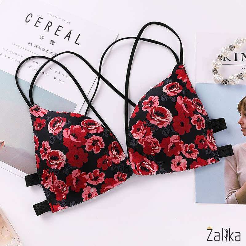 Front Buckle Seamless Red Flower Bra