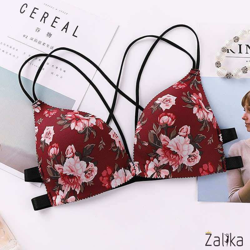 Front Buckle Seamless Red Flower Bra