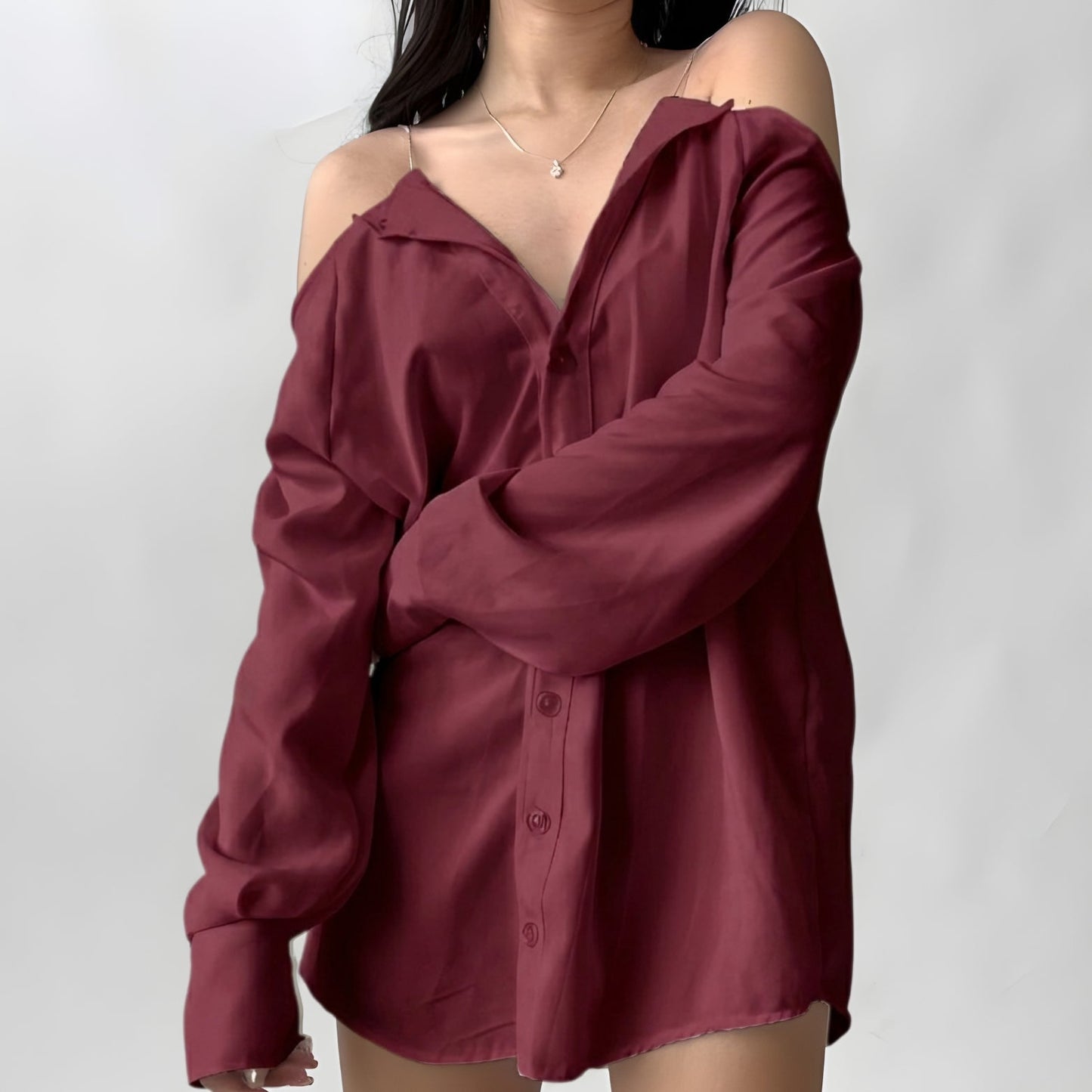 Red Off-Shoulder T-Shirt Chain Strap Top