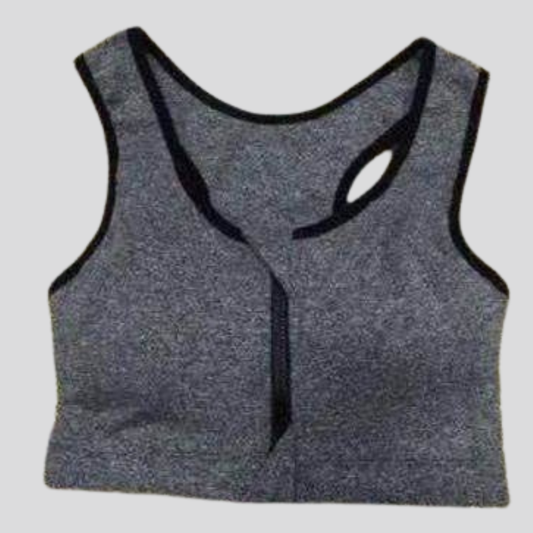 Fitness wear Zipper Yoga Bra - Gray
