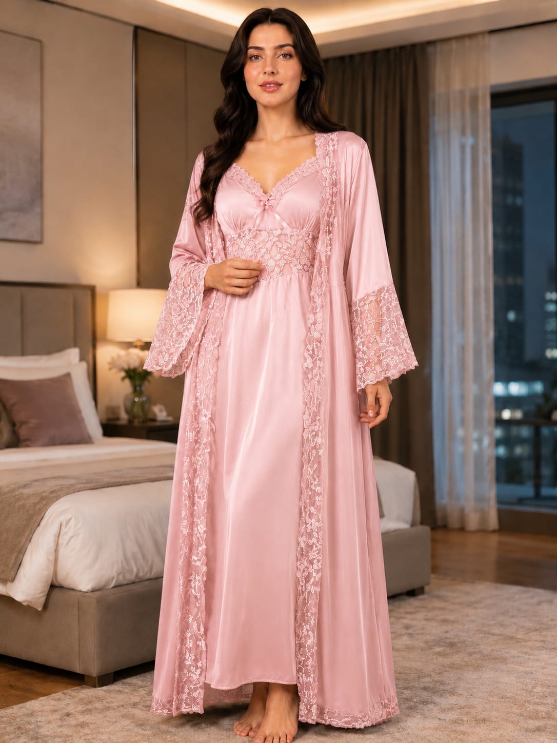 Imported Satin Bridal Robe & Nightgown Set