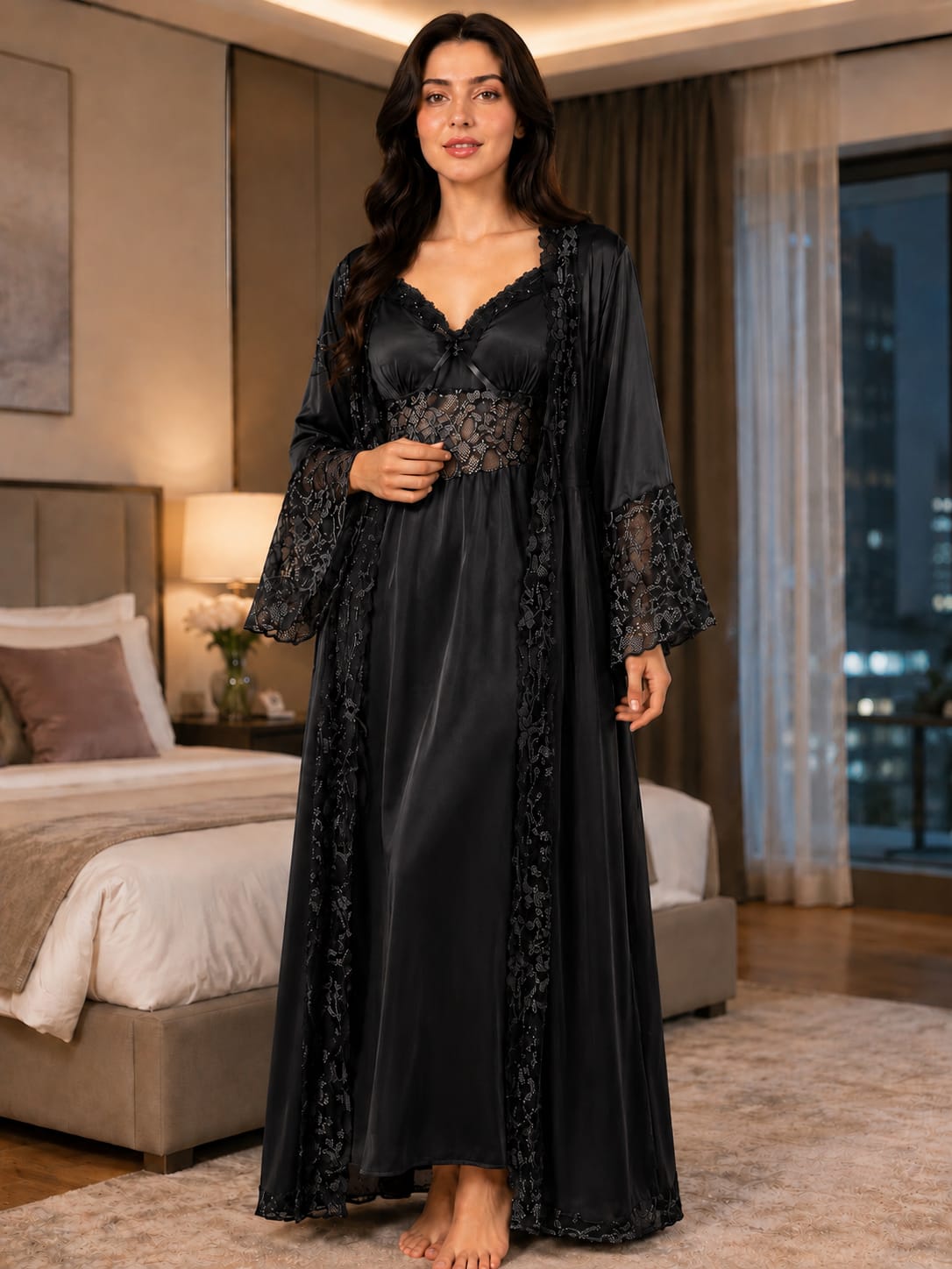 Imported Satin Bridal Robe & Nightgown Set