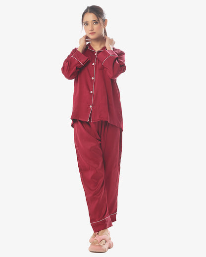 Satin Silk Pajama Suit with Scrunchie - Pearl